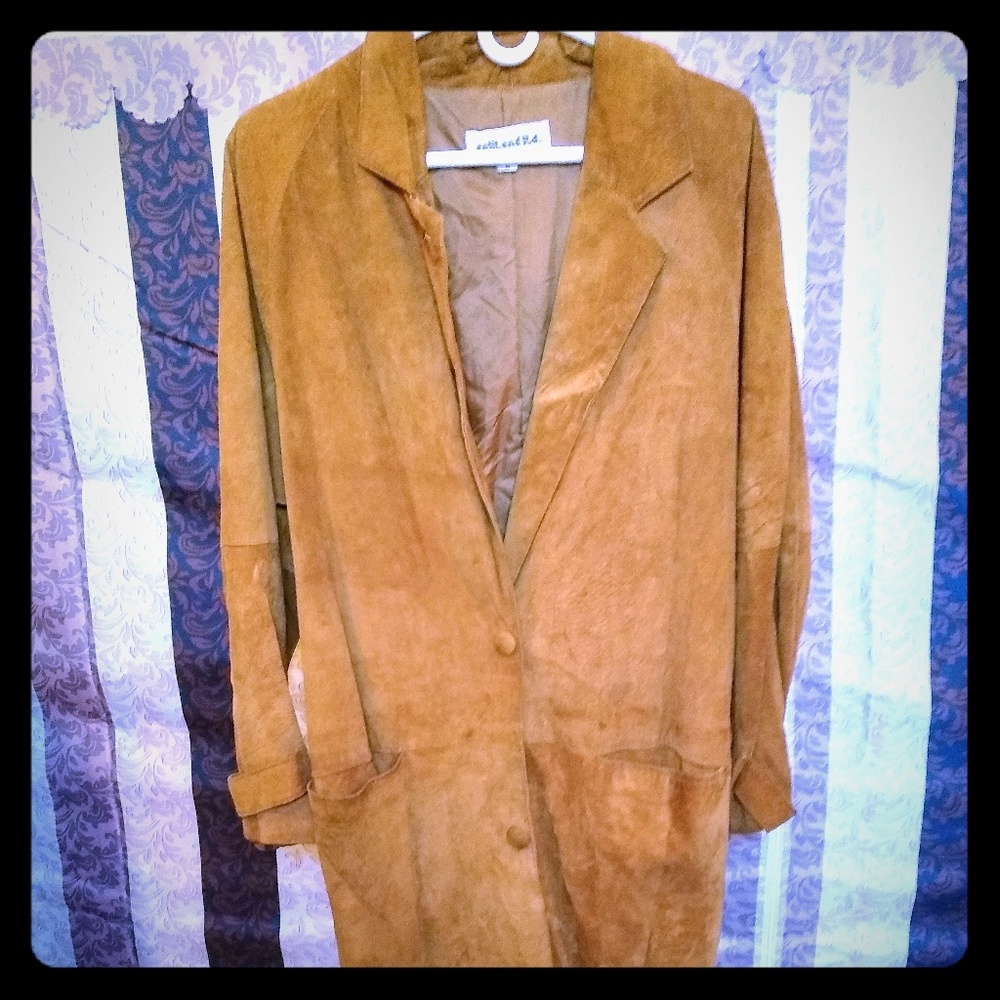 Leather Suede Trench Coat Size S